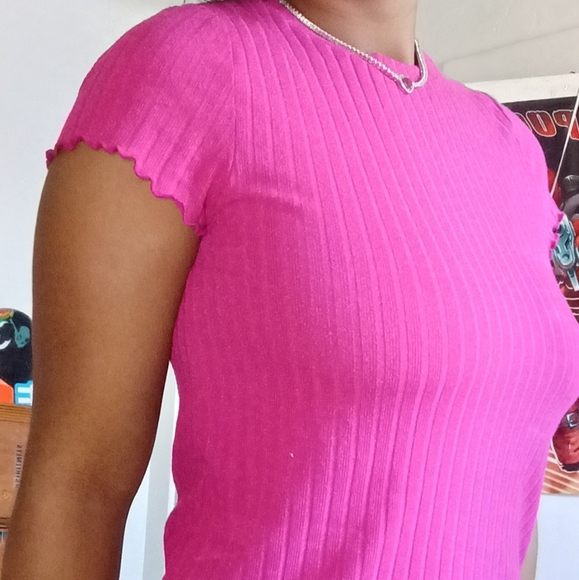 not sure Tops - Deep Pink ribbed Top